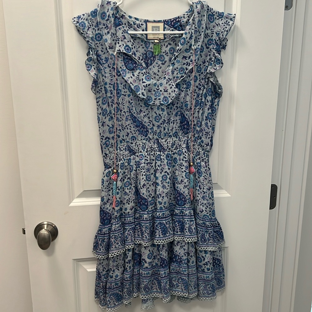 Bell size small blue ruffle resort wear dress.